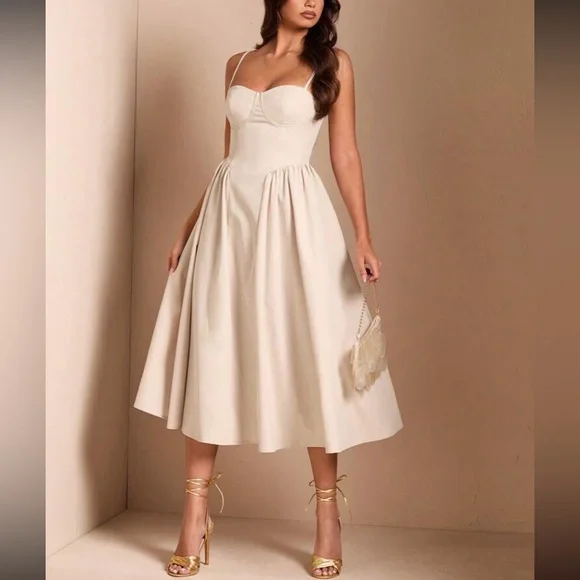 Elegant White Midi Dress - Picture 7 of 16